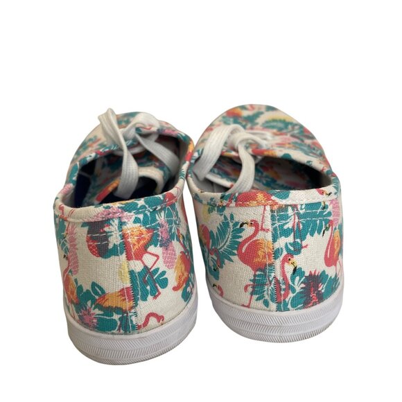 Canvas Lace-Up Sneakers Pink Flamingo Green Tropical Beach Flats Shoes Size 10 - Picture 6 of 11